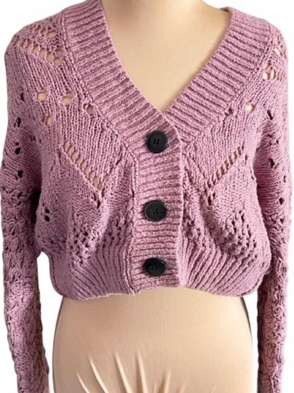 Free People Like New Dusty Rose Pink Mauve Chunky Cotton Knit Cardigan XS